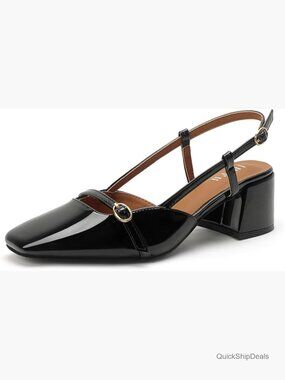 Slingback Heels with Square Toe and Chunky Block Heel